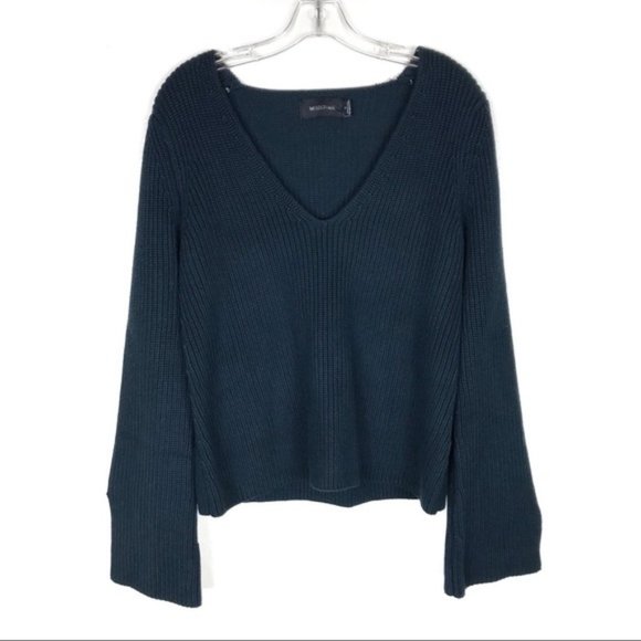 MINKPINK Dark Teal Blue Green Deep V-Neck Sweater - Picture 10 of 12